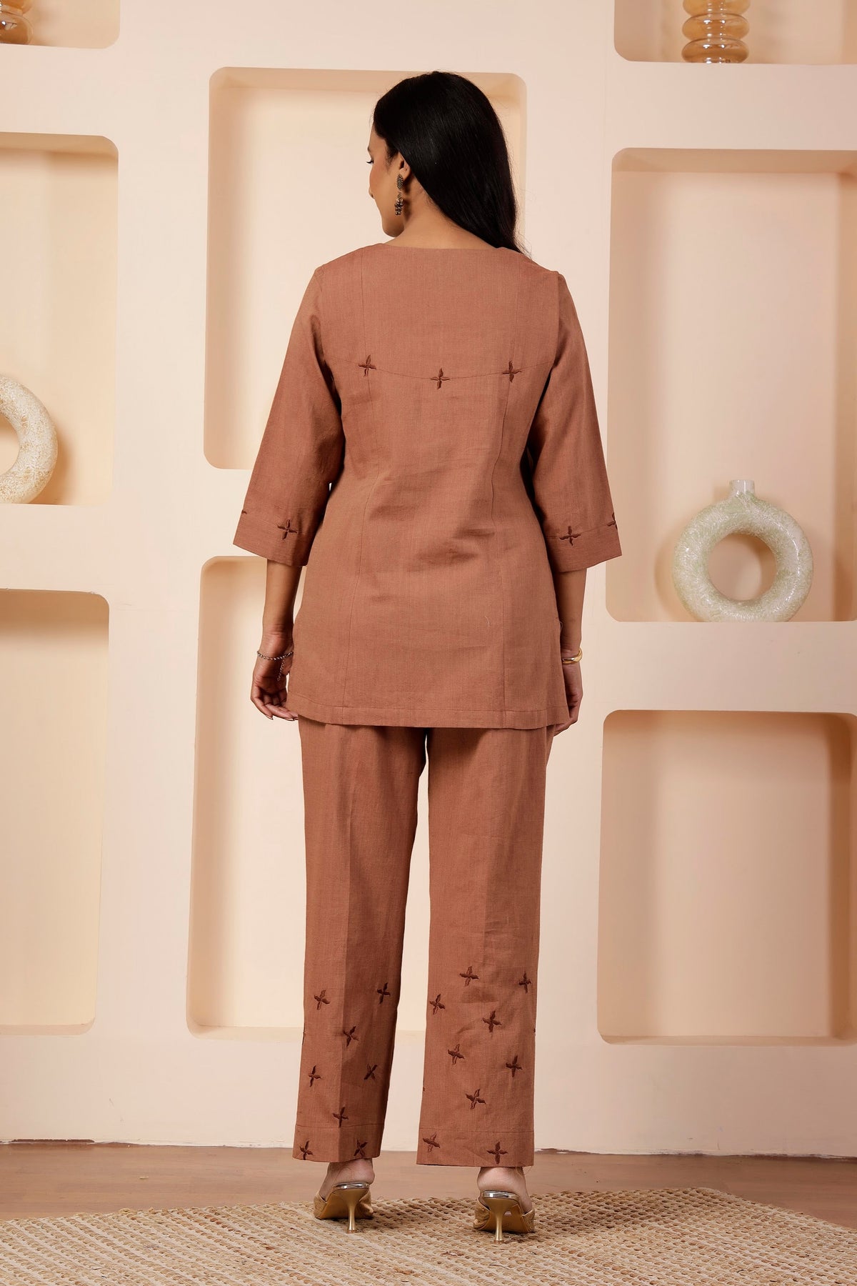 Clay brown Handwoven Cotton Short Tunic Co-ord Set