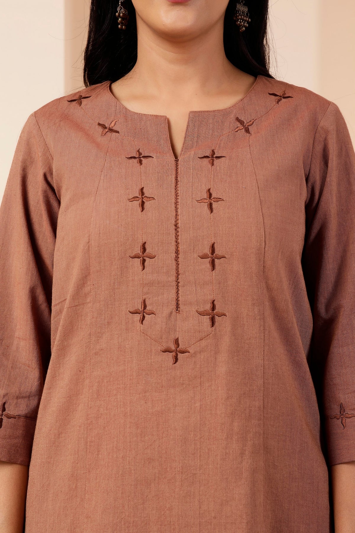 Clay brown Handwoven Cotton Short Tunic Co-ord Set