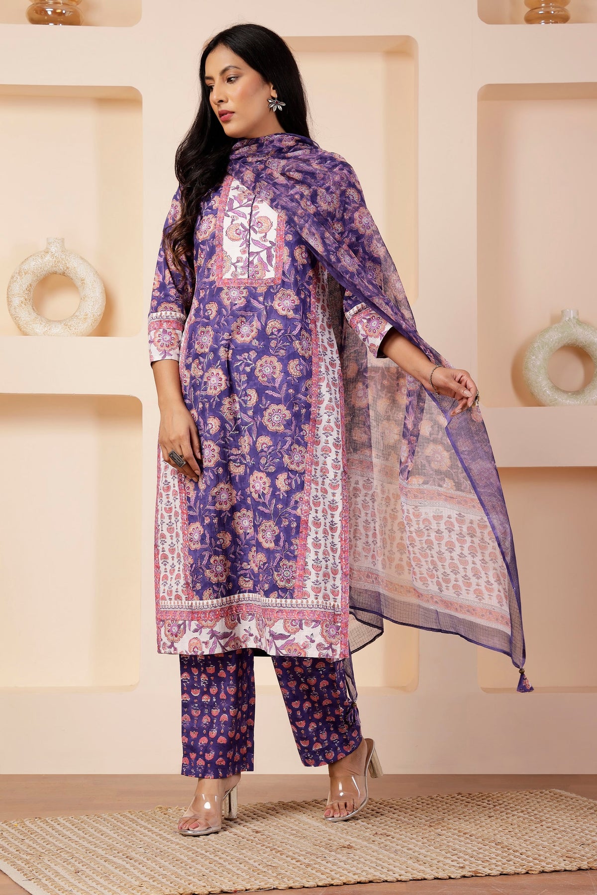 Hand-Block Printed Kota Doria Accent Dupatta
