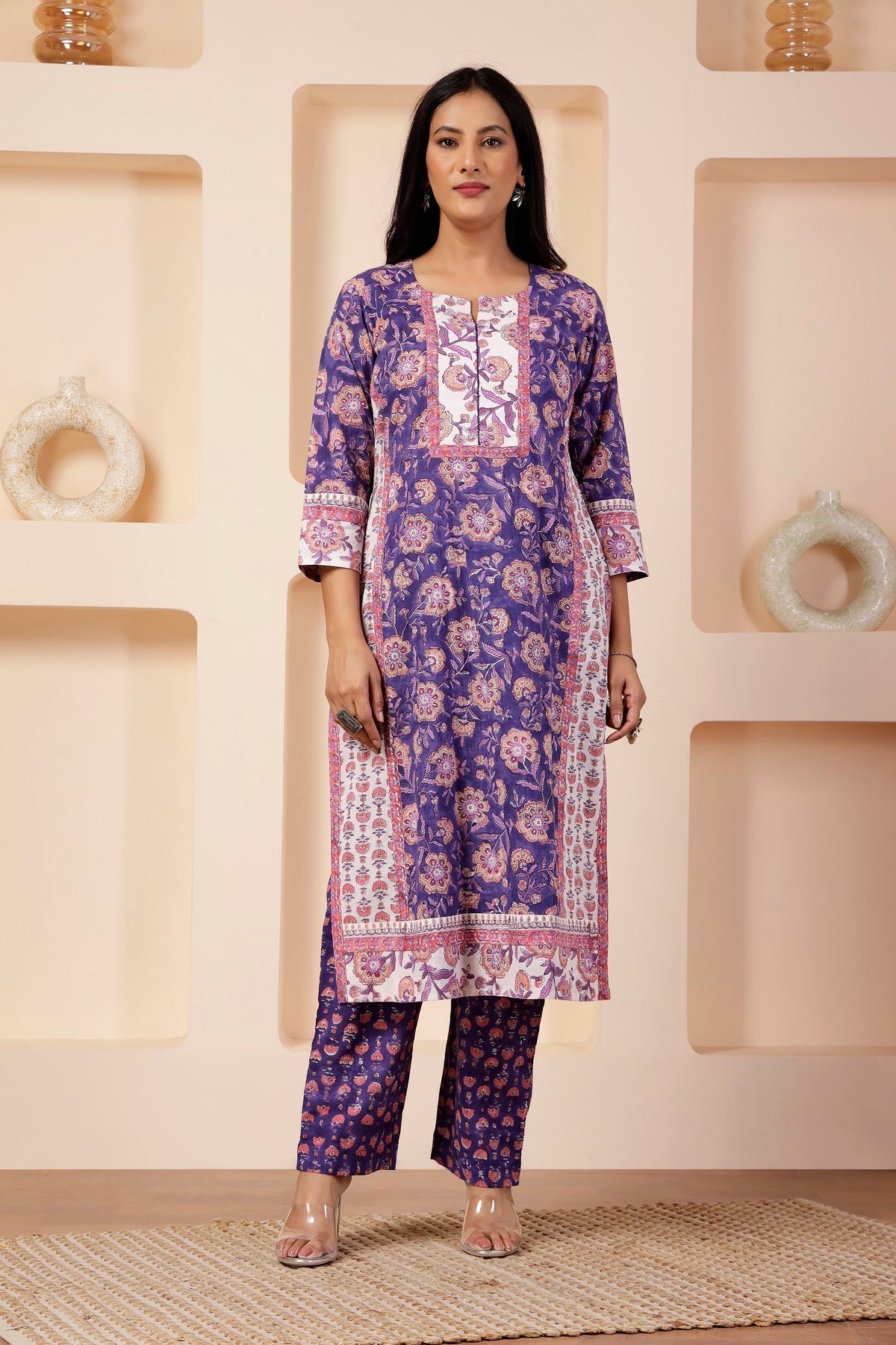 Royal Violet Hand-Block Print Placement Kurta