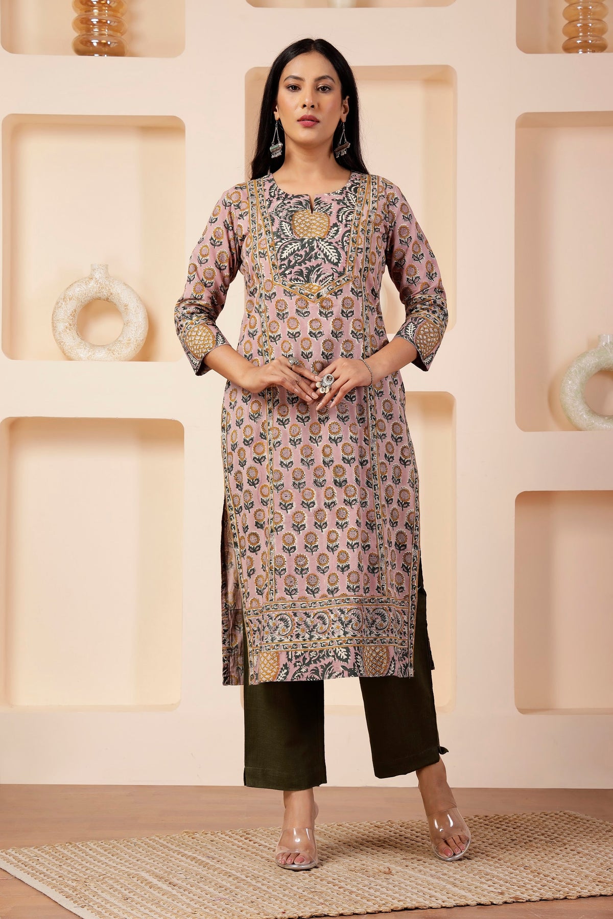 Dusk Pink Hand-Block Print Straight Kurta