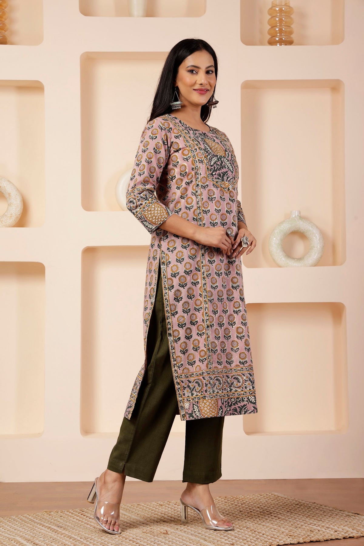 Dusk Pink Hand-Block Print Straight Kurta