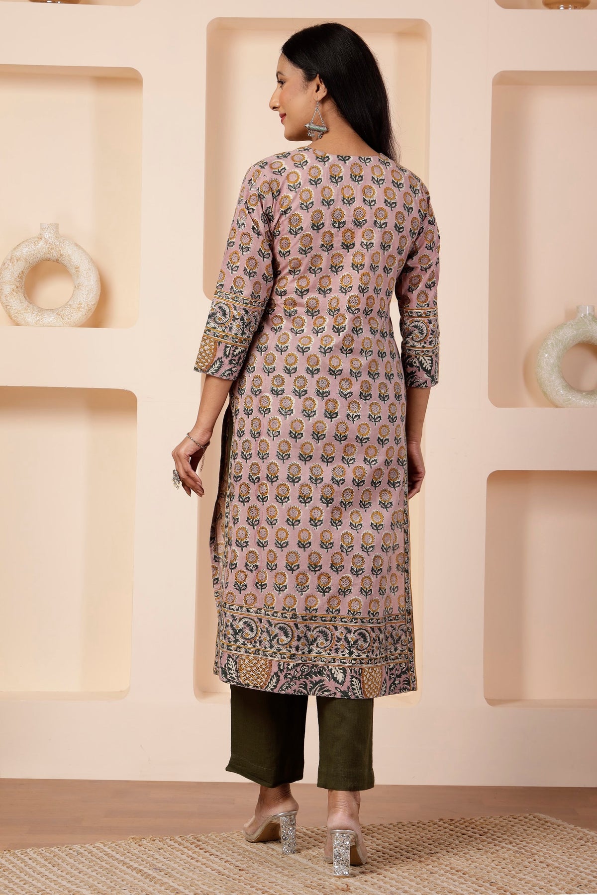 Dusk Pink Hand-Block Print Straight Kurta