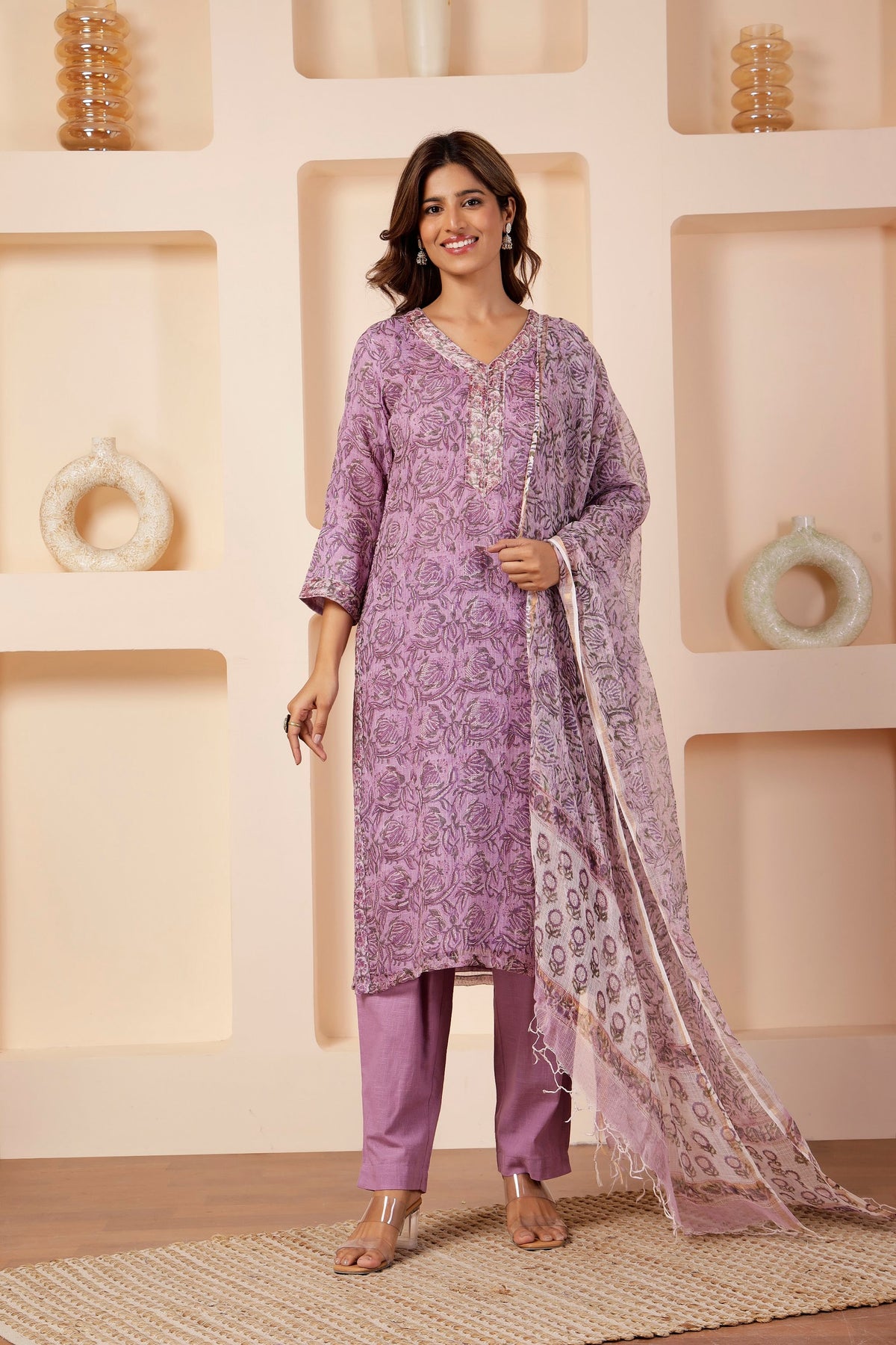 Lavender-Mauve Sheer Cotton Kota Doria Dupatta