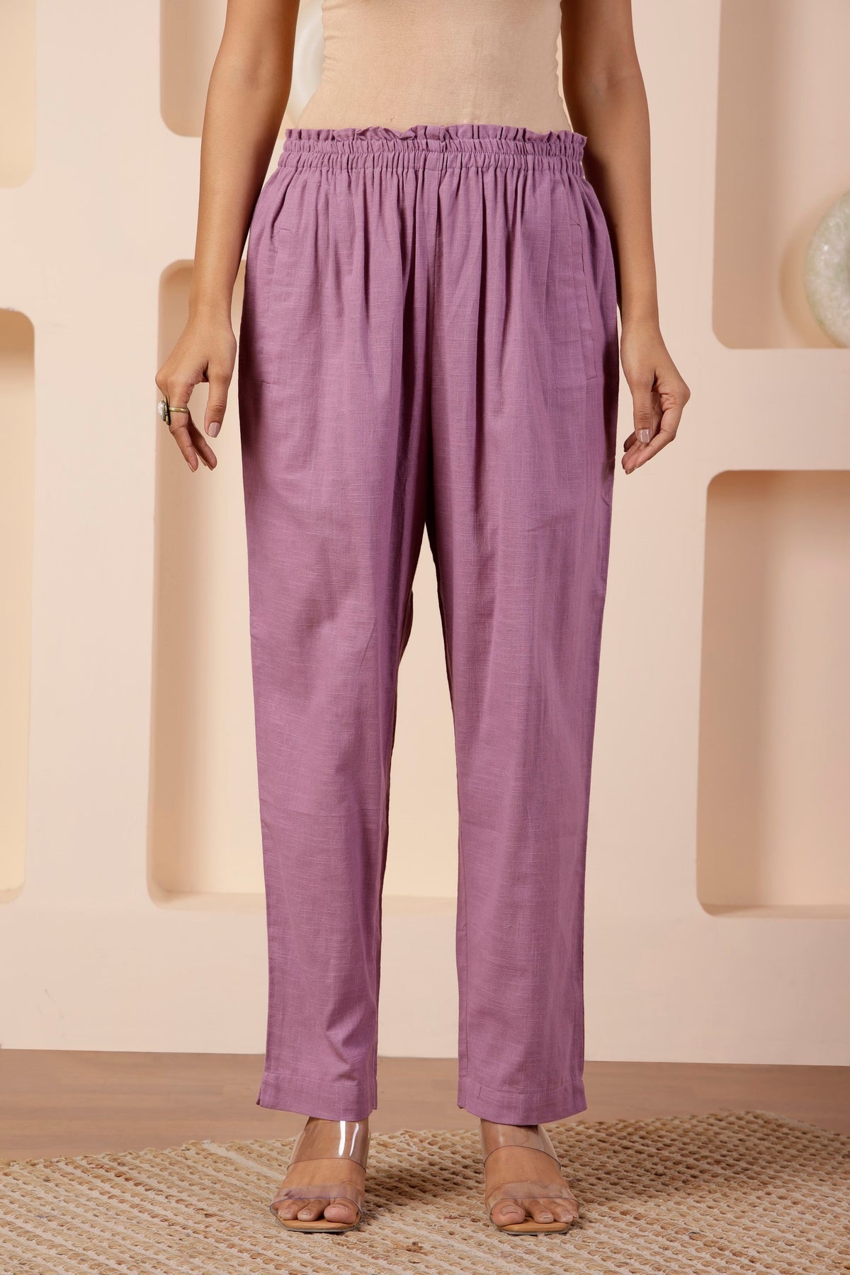 Sanganeri Hand-Block Print 3-Piece Suit Set in Lavender-Mauve