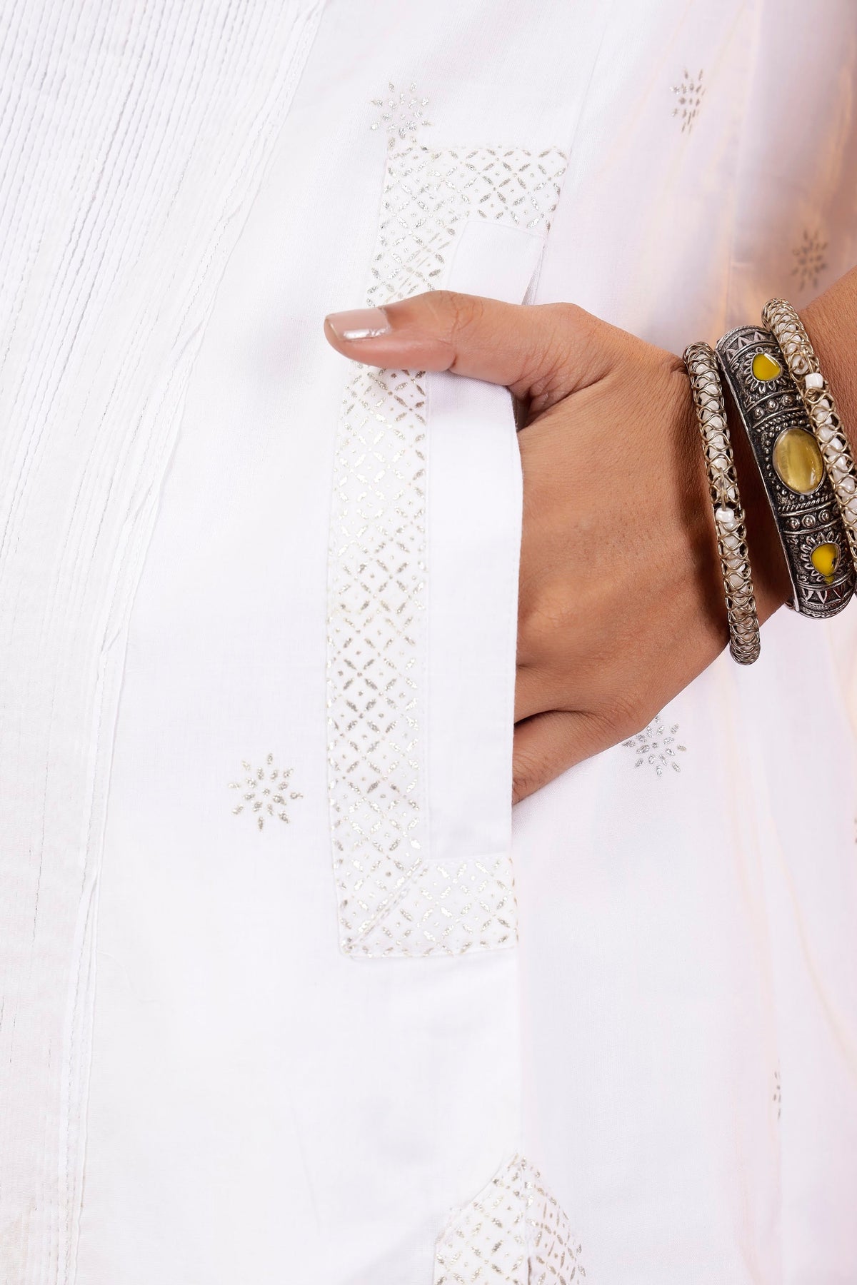 White Kalidaar Kurta with Micro Pintucks & Zari Thread
