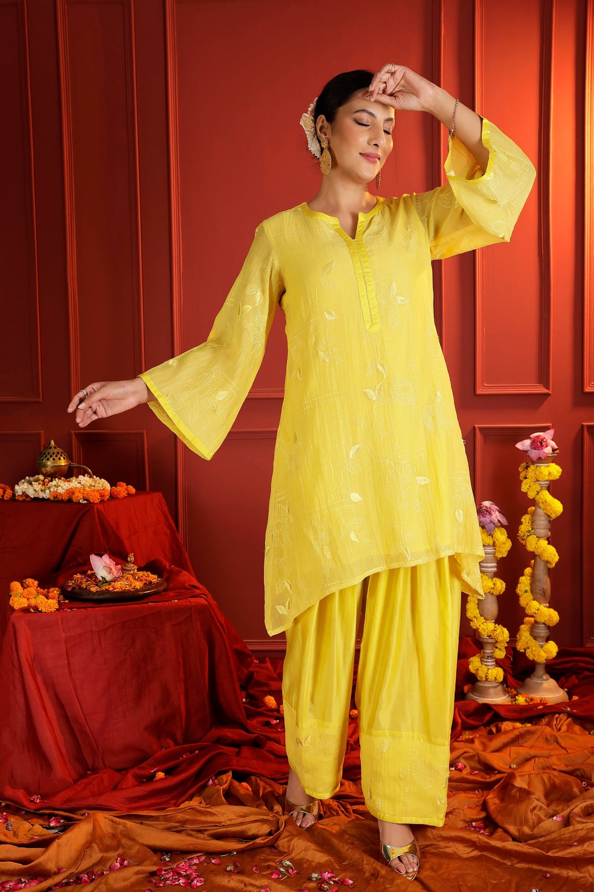 Sunshine Yellow Mul Chanderi Tunic & Farshi Salwar Set