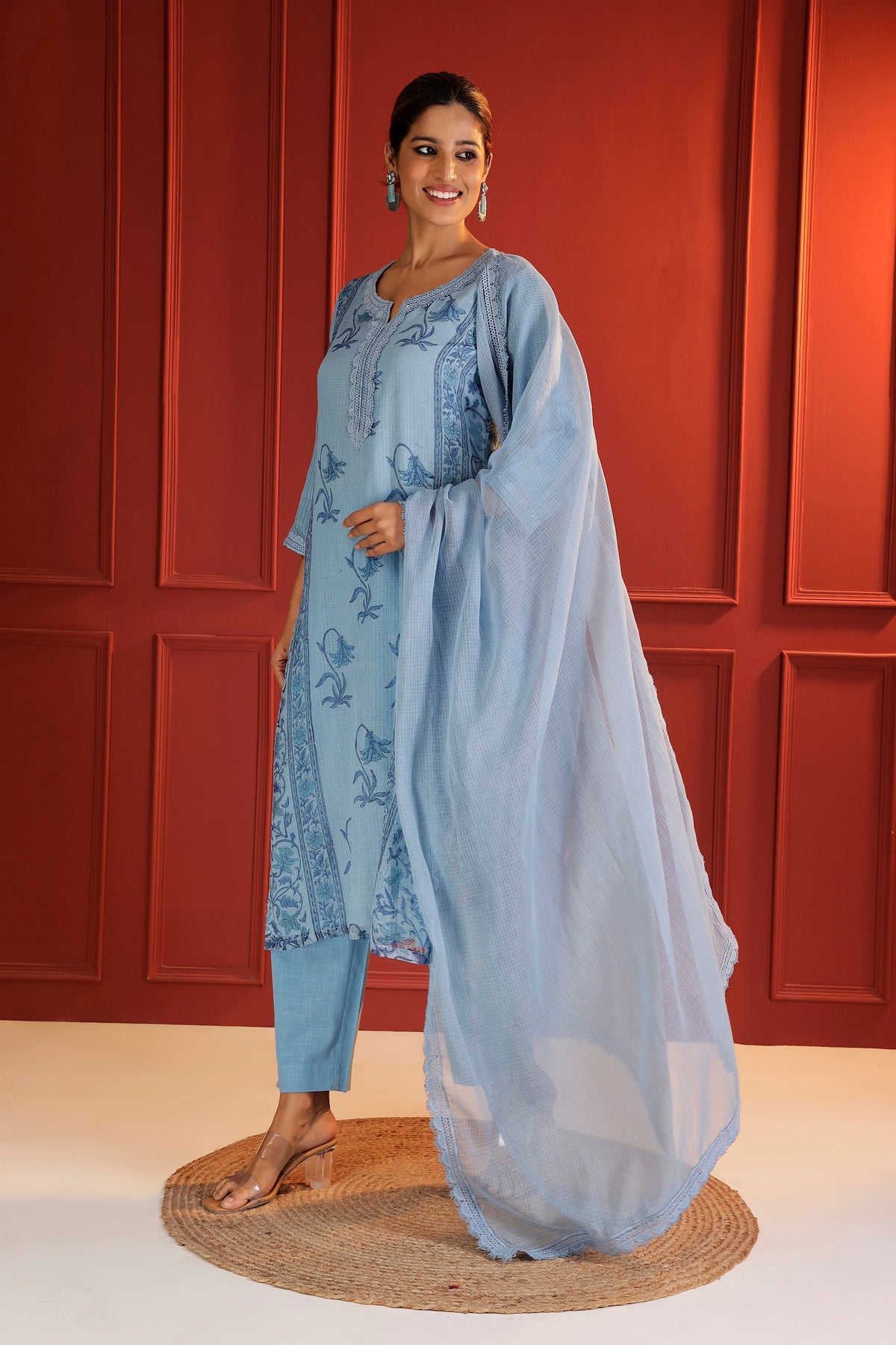 Powder Blue Sheer Cotton Kota Doria Dupatta