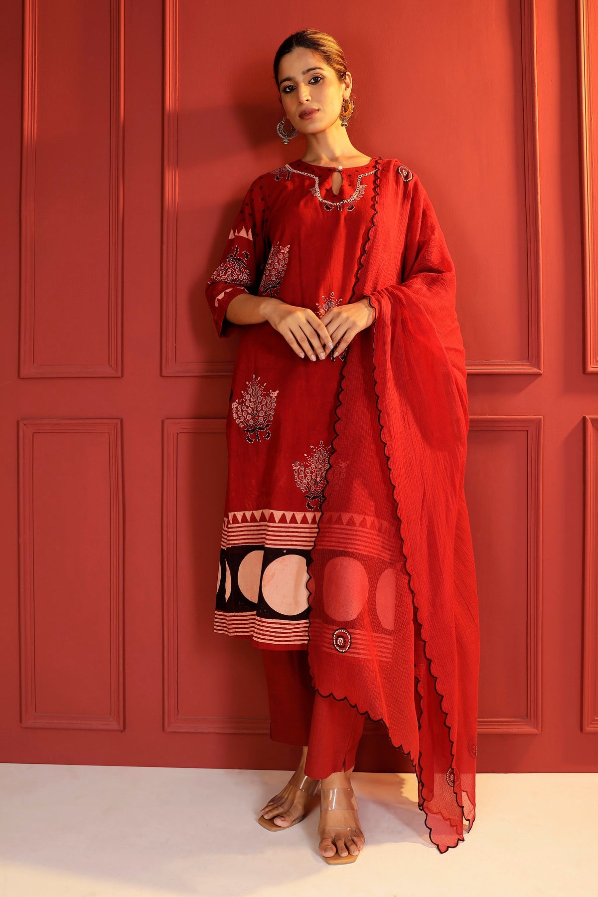 Madder Red Sheer Cotton Kota Doria Dupatta