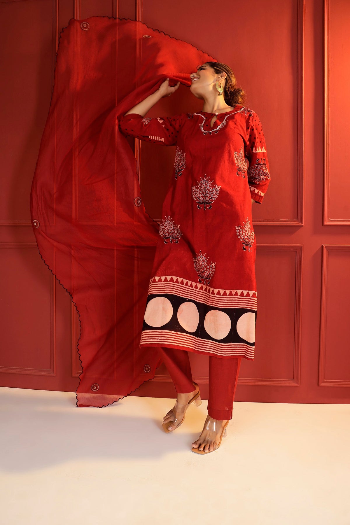 Madder Red Sheer Cotton Kota Doria Dupatta