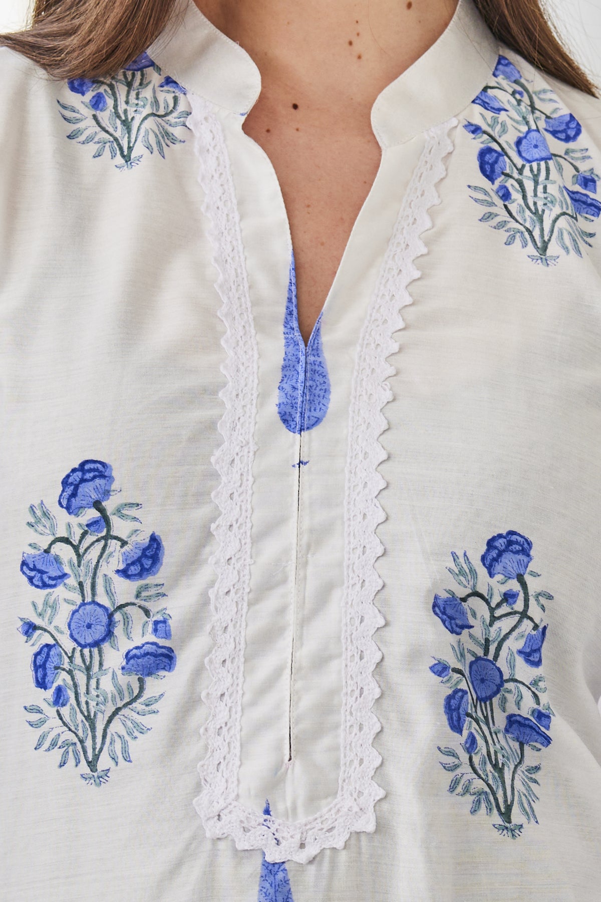 Hand-Blocked Print White Cotton Kurta for women