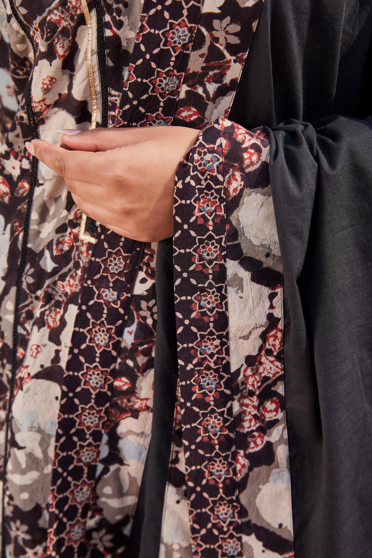 Black Cotton Dupatta With Bagru & Ajrakh Print Border