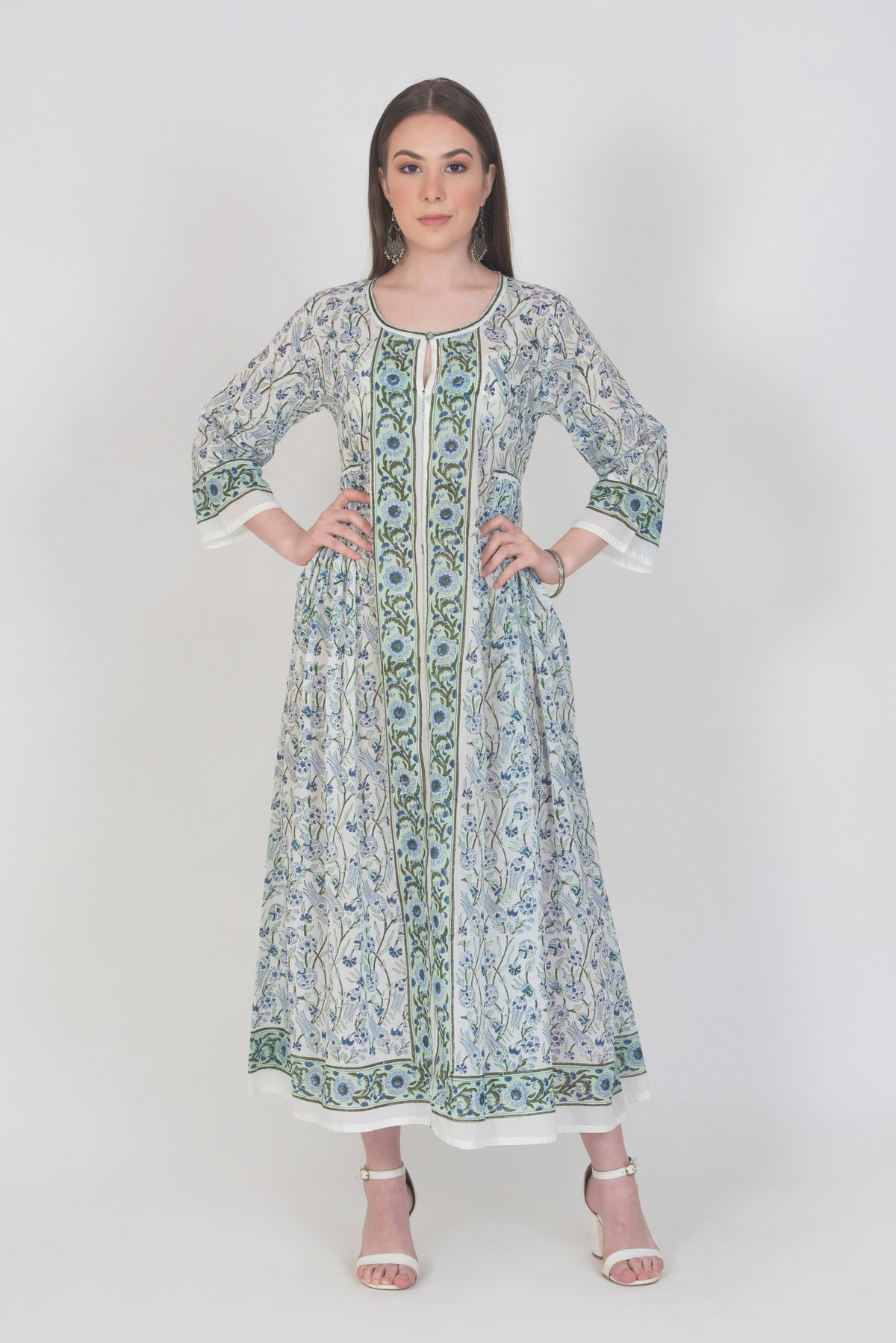 Floral Block Print Full Length Dress