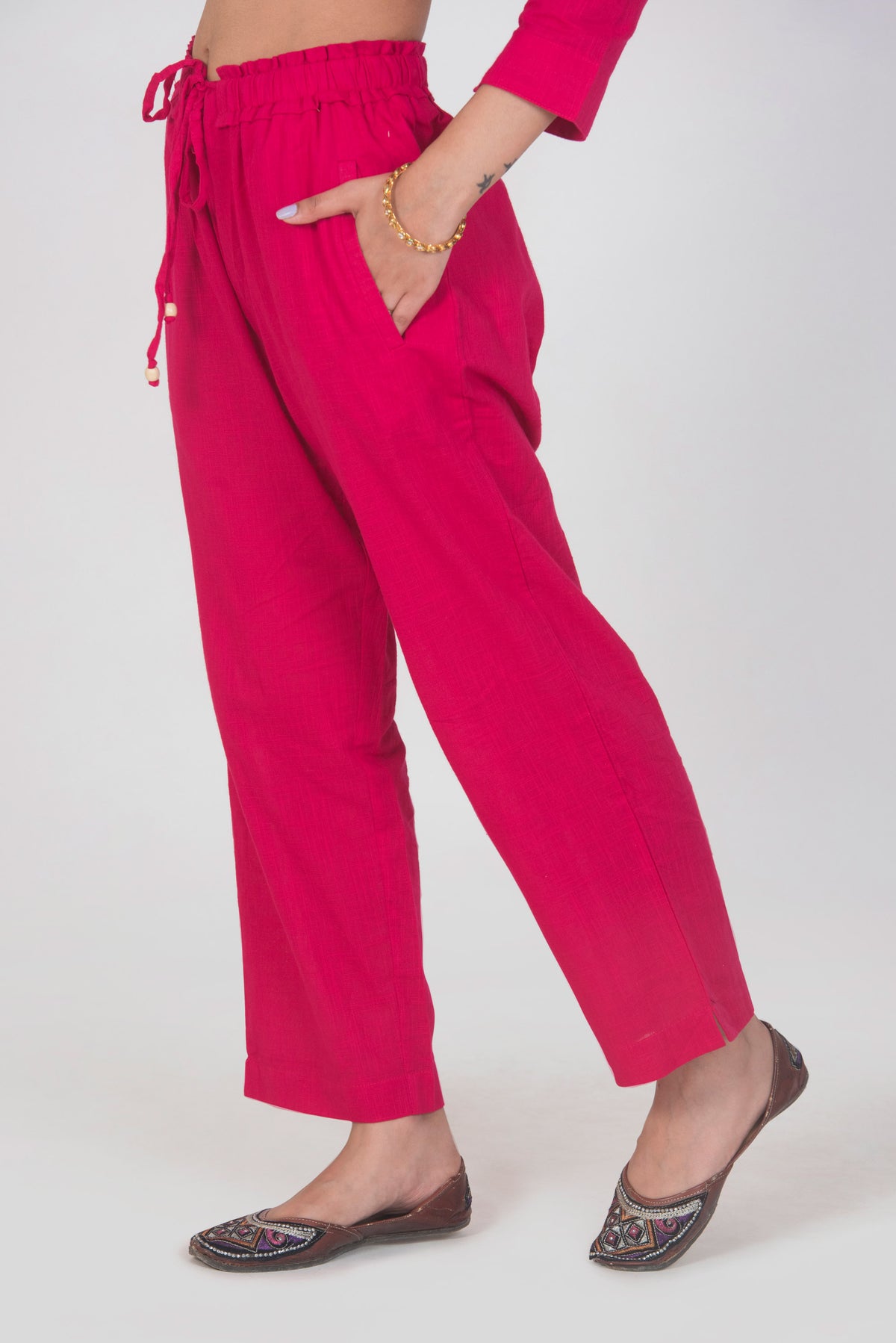 Hot Pink Solid Pants with pocket