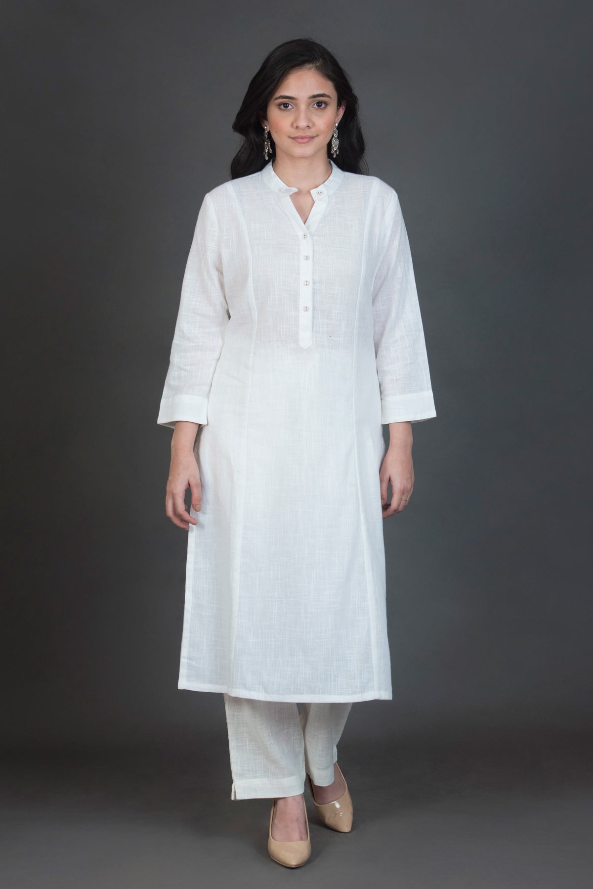 Slub Cotton Solid Kurta White