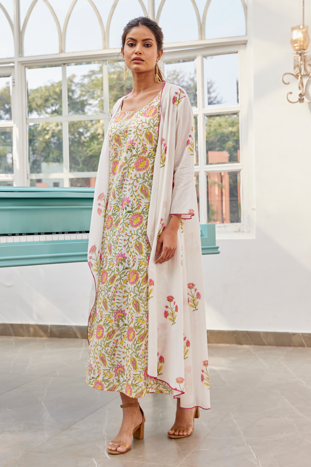 White Two Piece Co-Ord Dress Set With Jacket