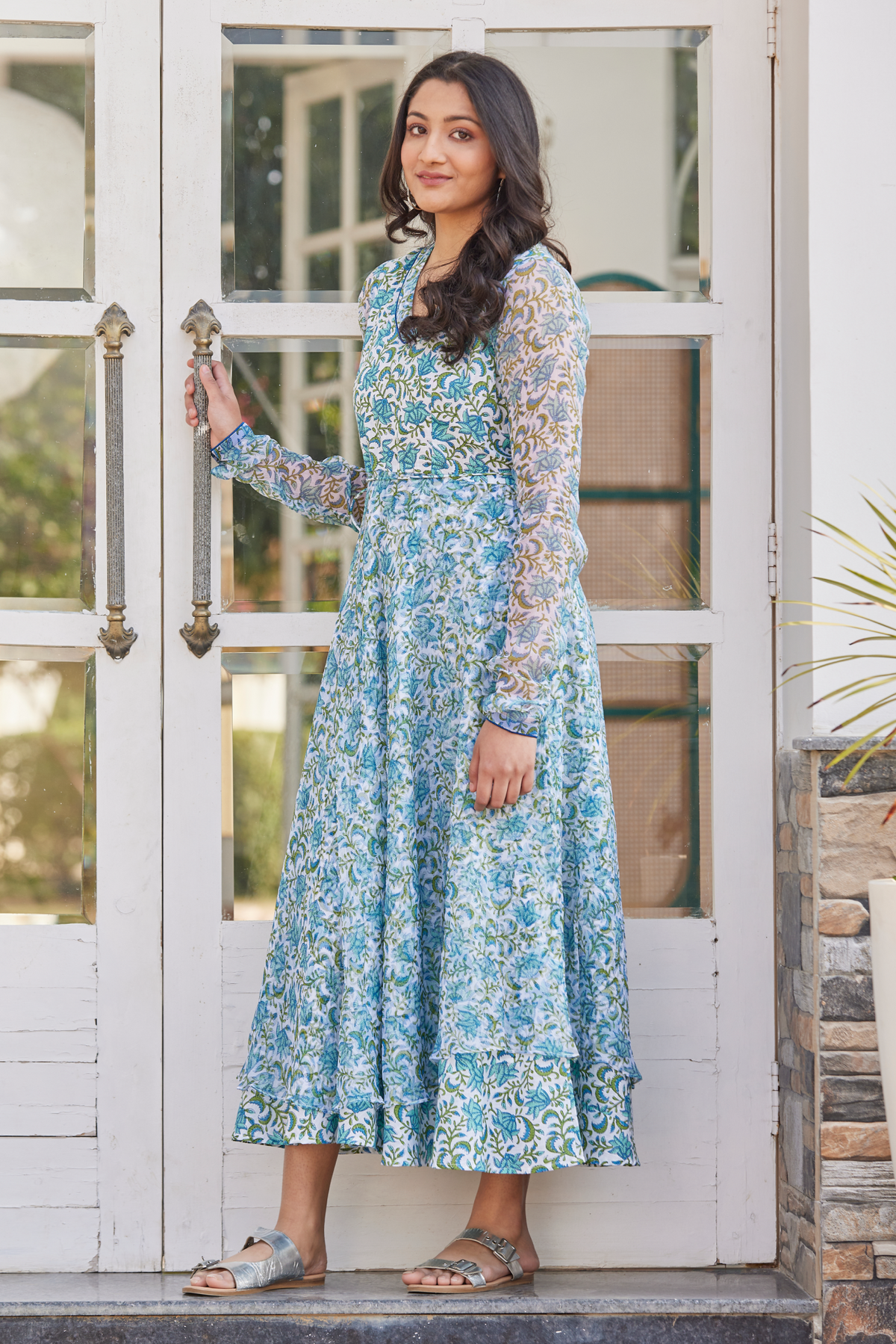 Sanganeri Print V-Neck Floral Dress