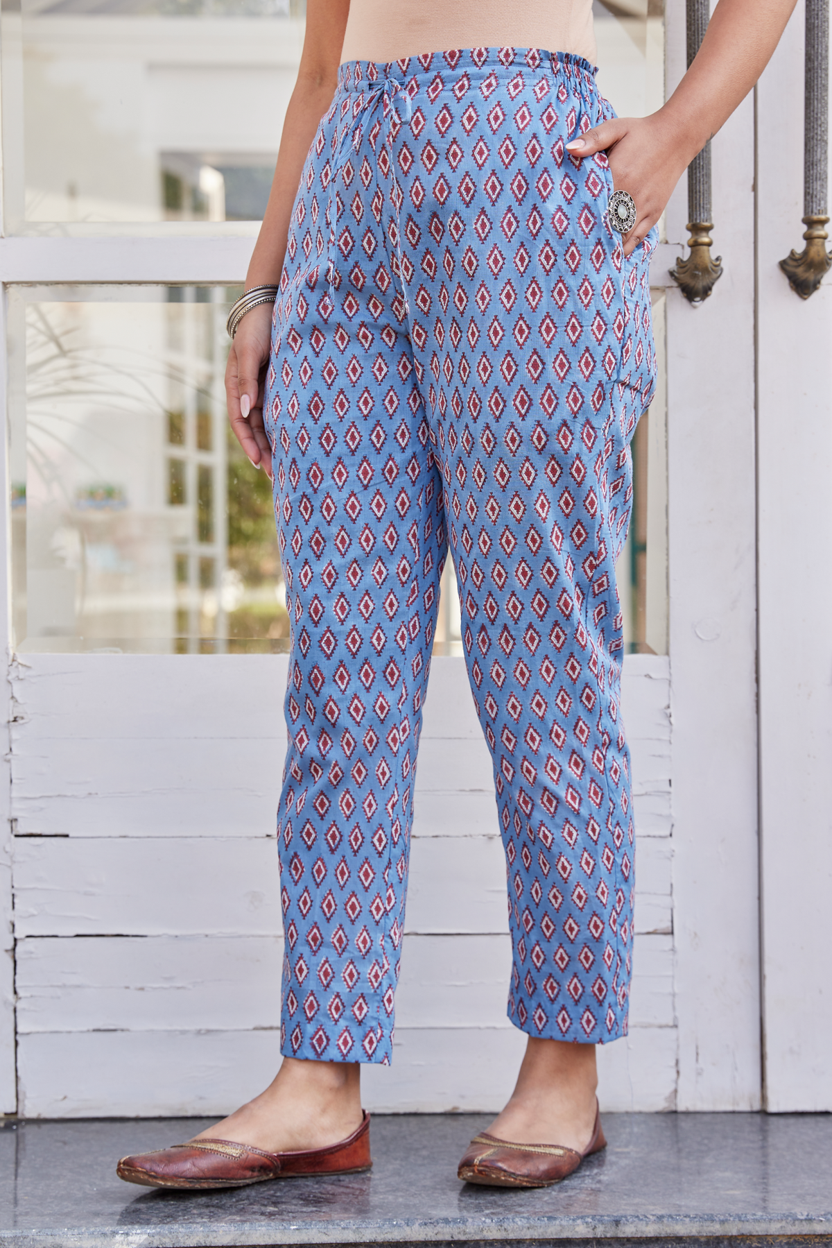 Diamond Hand Block Print Ethnic Trouser With Pockets