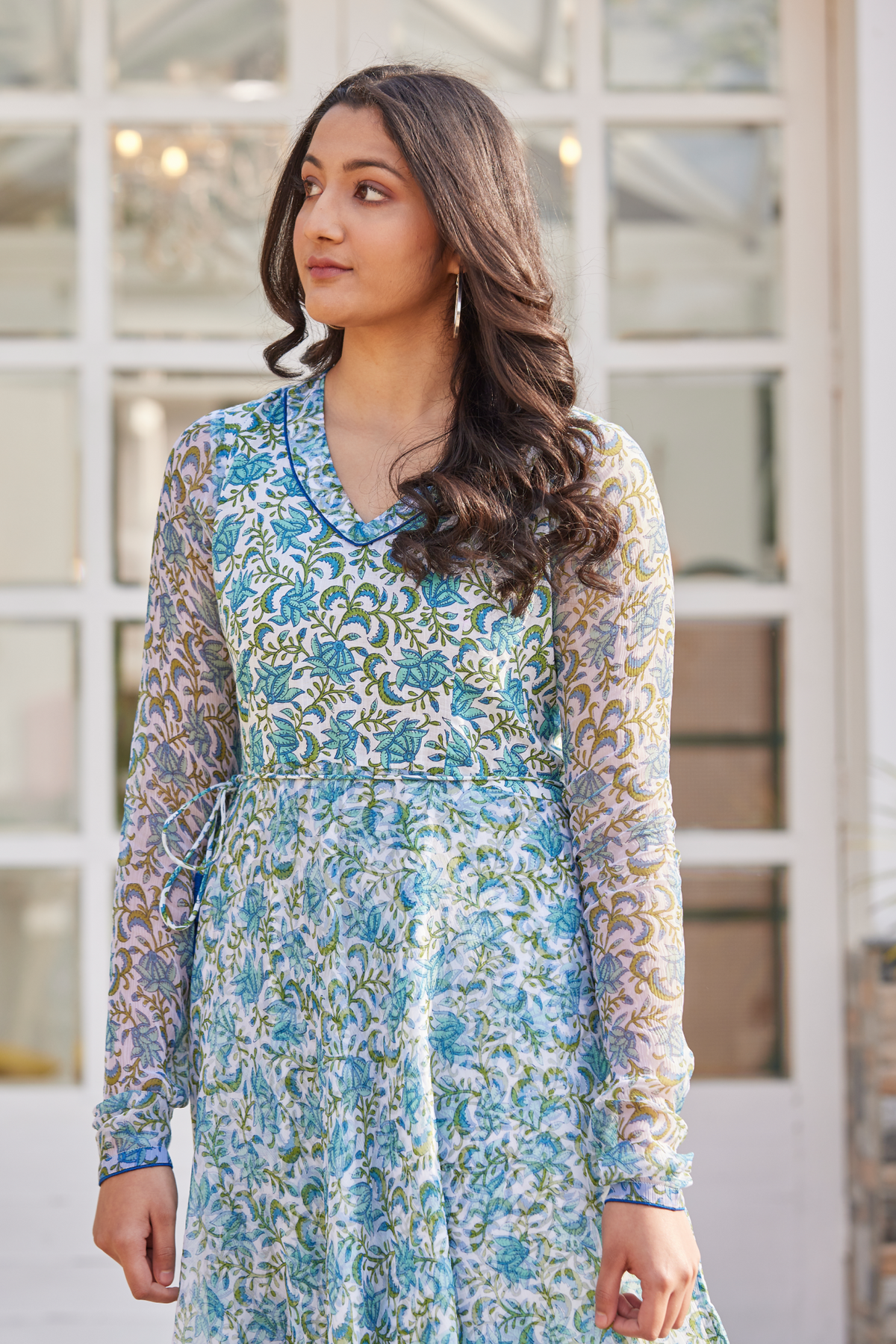 Sanganeri Print V-Neck Floral Dress