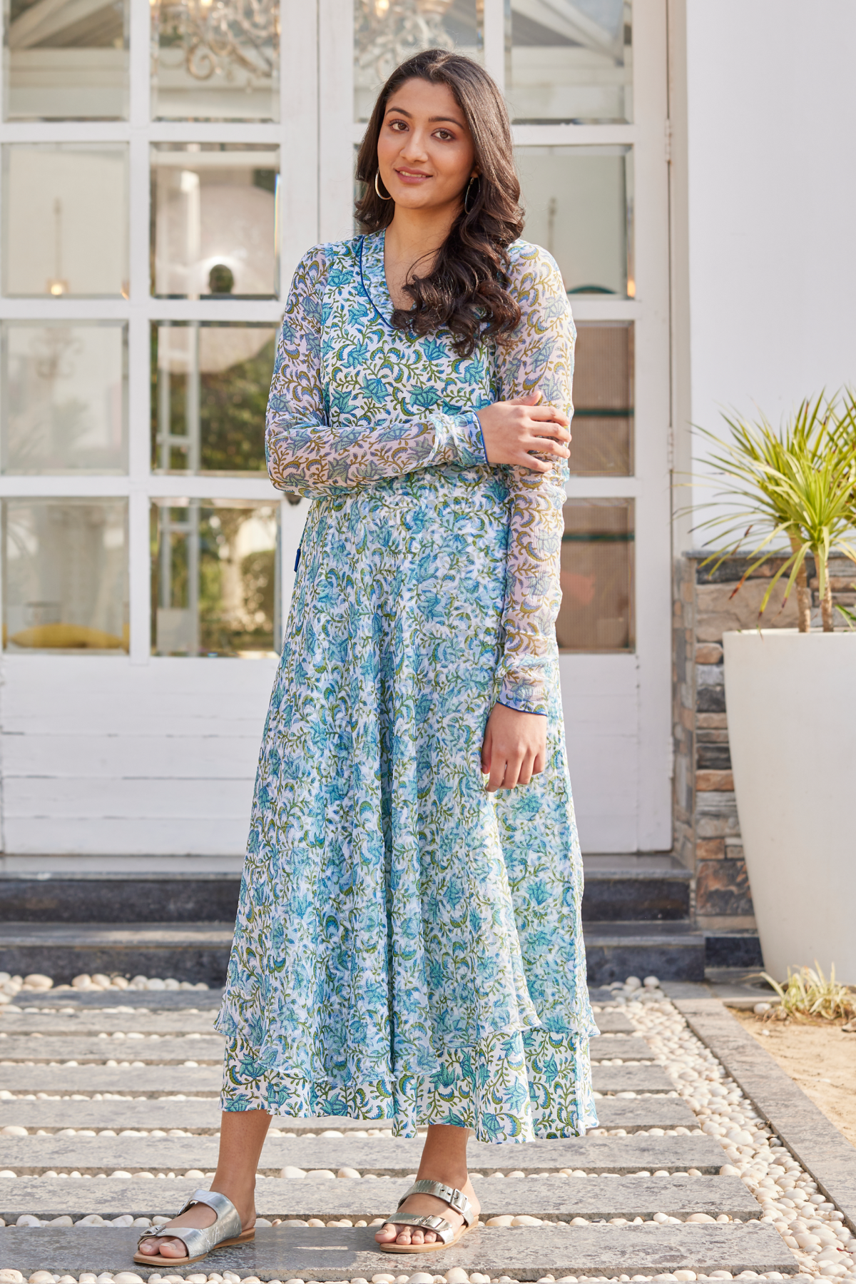 Sanganeri Print V-Neck Floral Dress