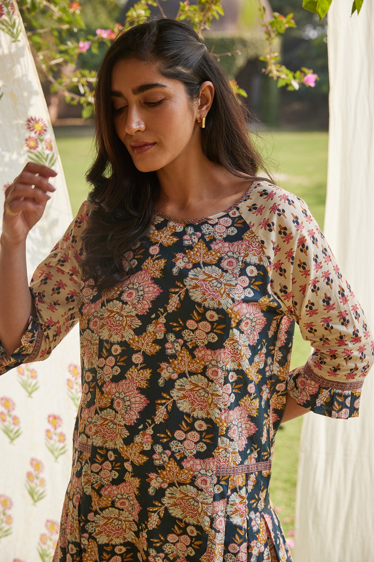 Sanganeri Floral Printed Knee Length Pleated Summer Dress