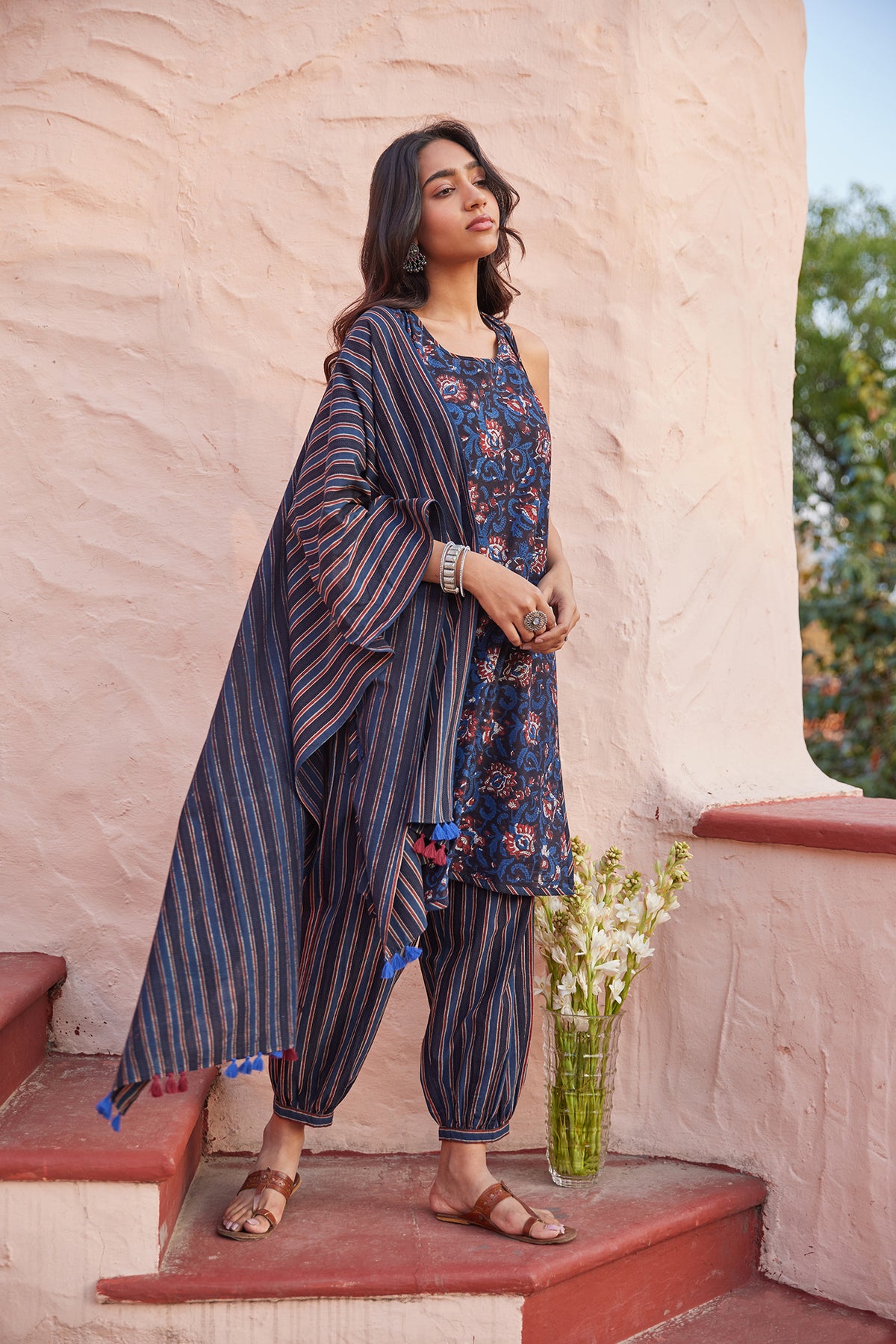Printed Kurta Set With Cuffed Salwar Pant and Dupatta