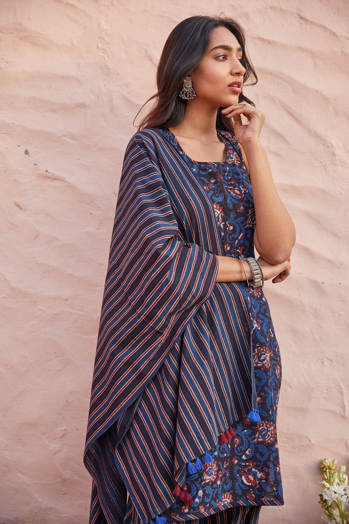 Printed Kurta Set With Cuffed Salwar Pant and Dupatta