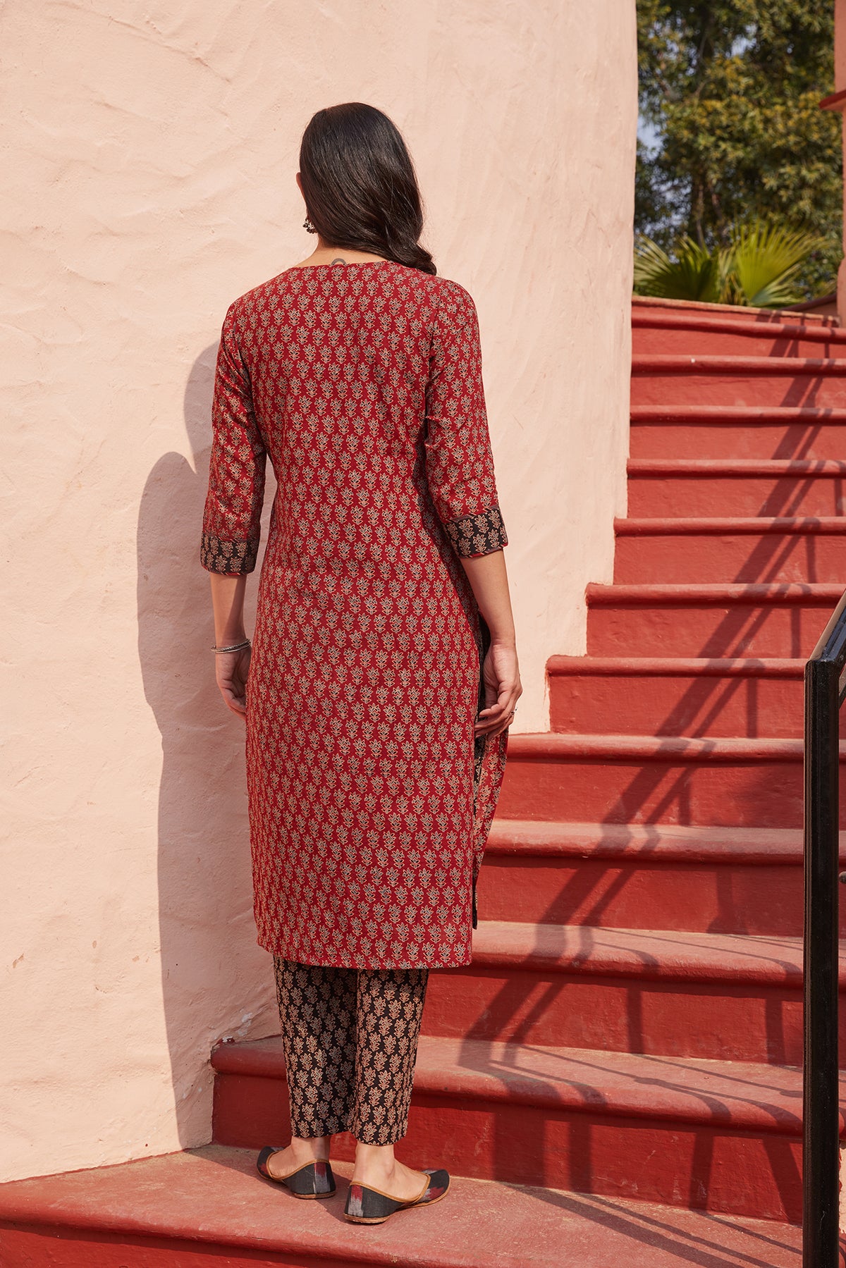Ajrakh Block Printed Rust Kurta With Pockets
