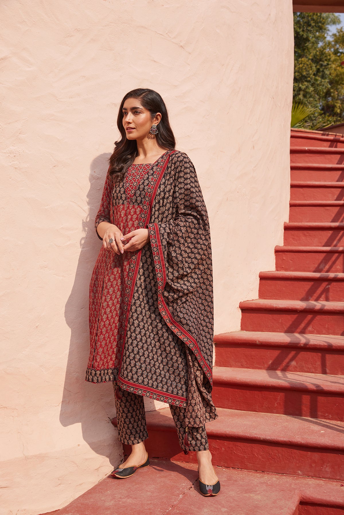 Ajrakh Block Printed Rust Kurta With Pockets