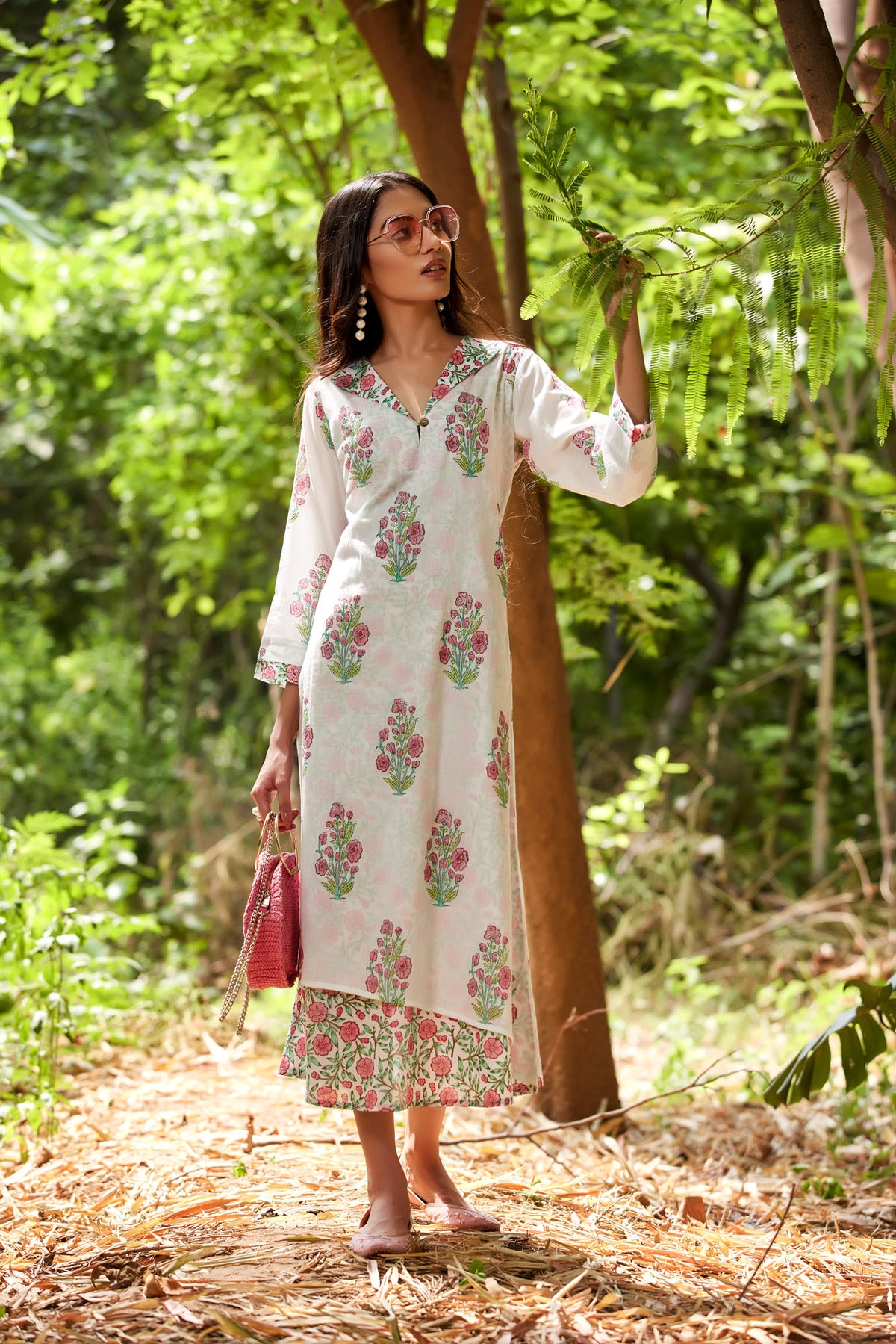 White Double Layered Hand Block Printed Kurta