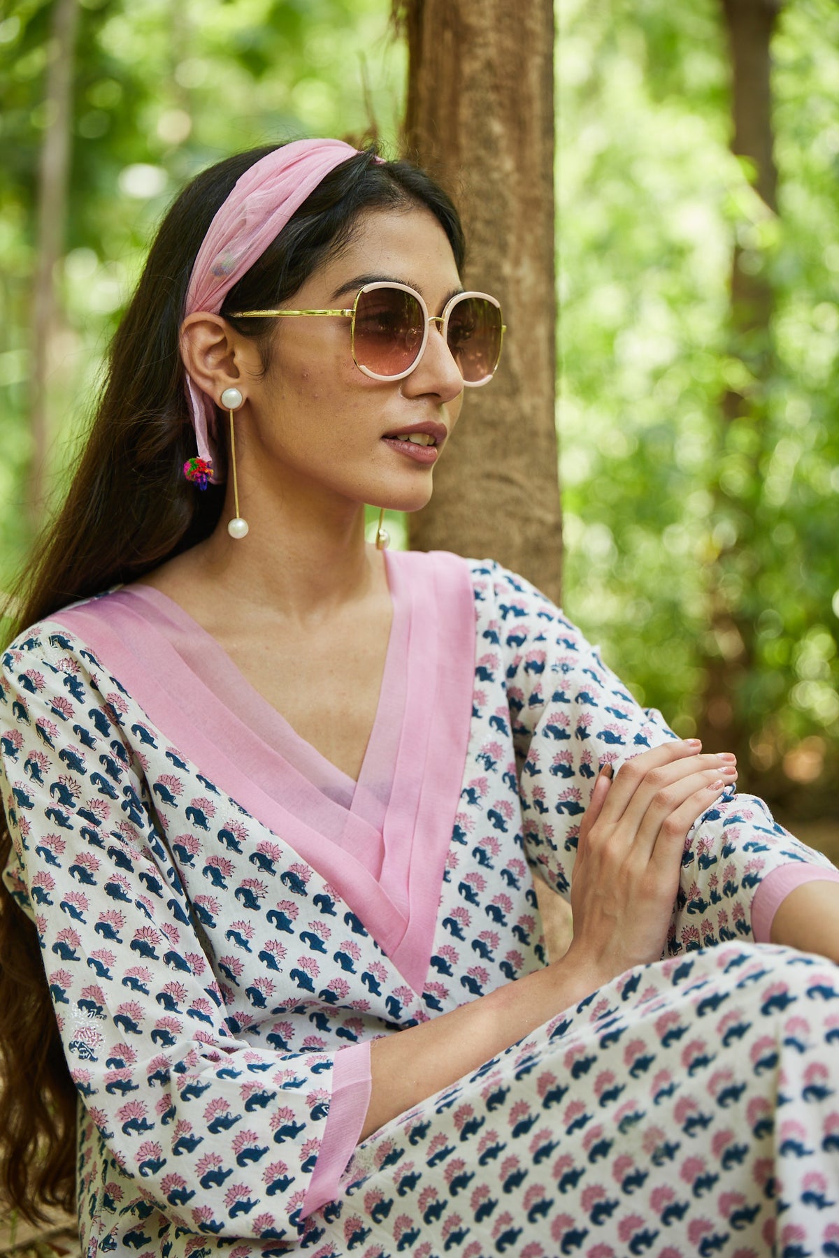Solid Pink Chiffon Stole with Pom Poms