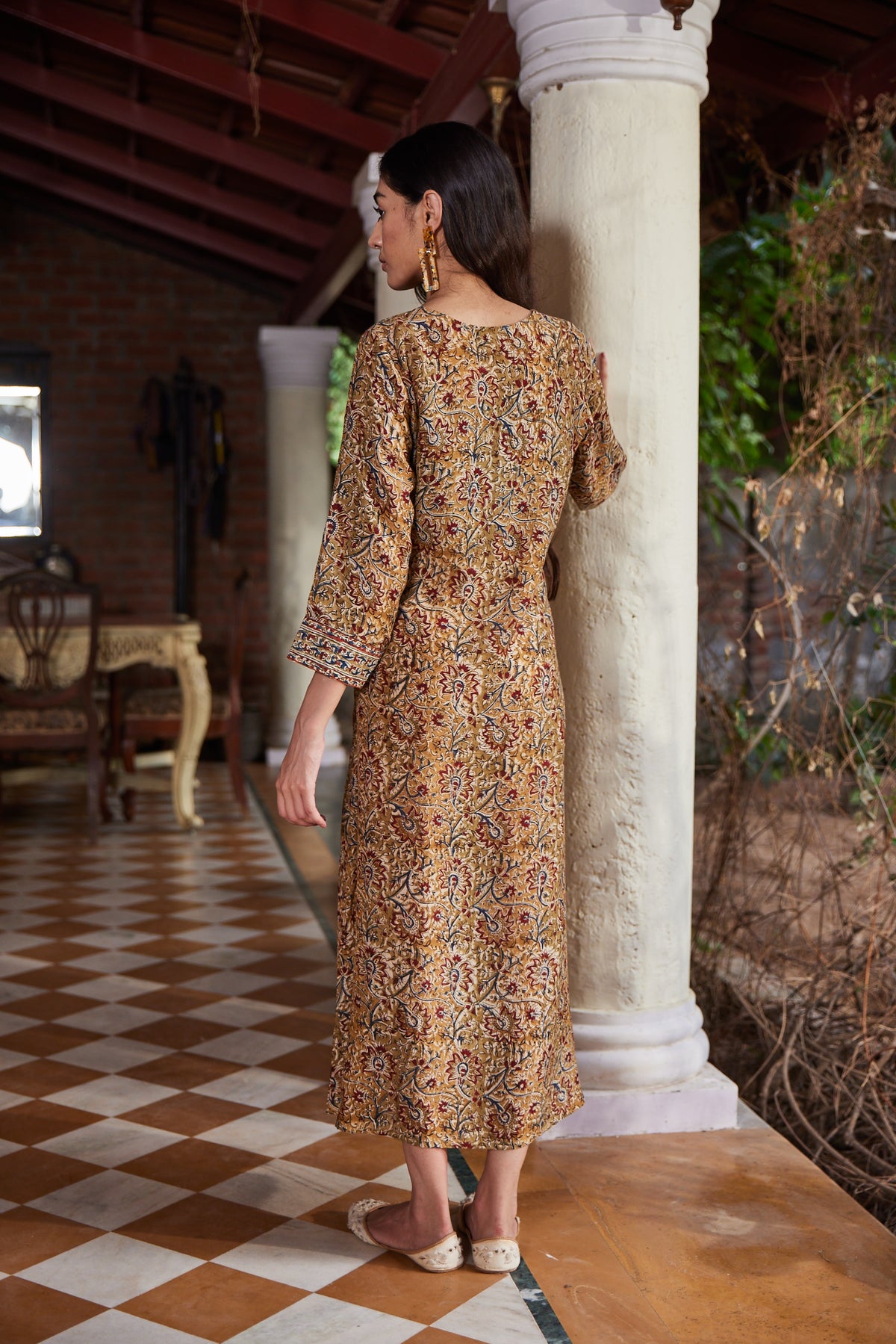 Flowy Hand Block Printed A-Line Kalamkari Dress