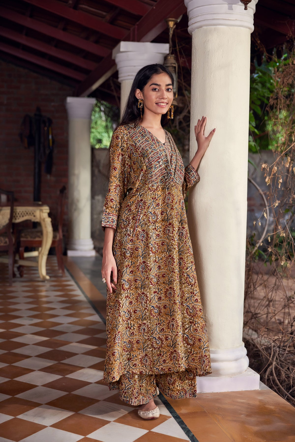 Flowy Hand Block Printed A-Line Kalamkari Dress