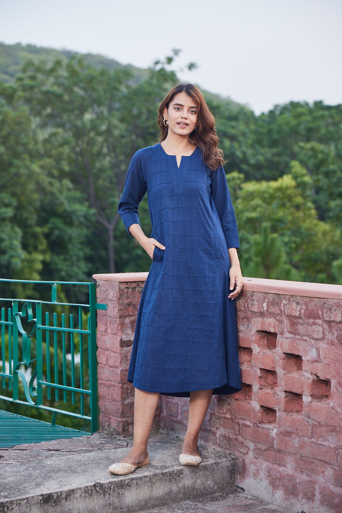 Solid Blue Kurta-Dress With Pintucks