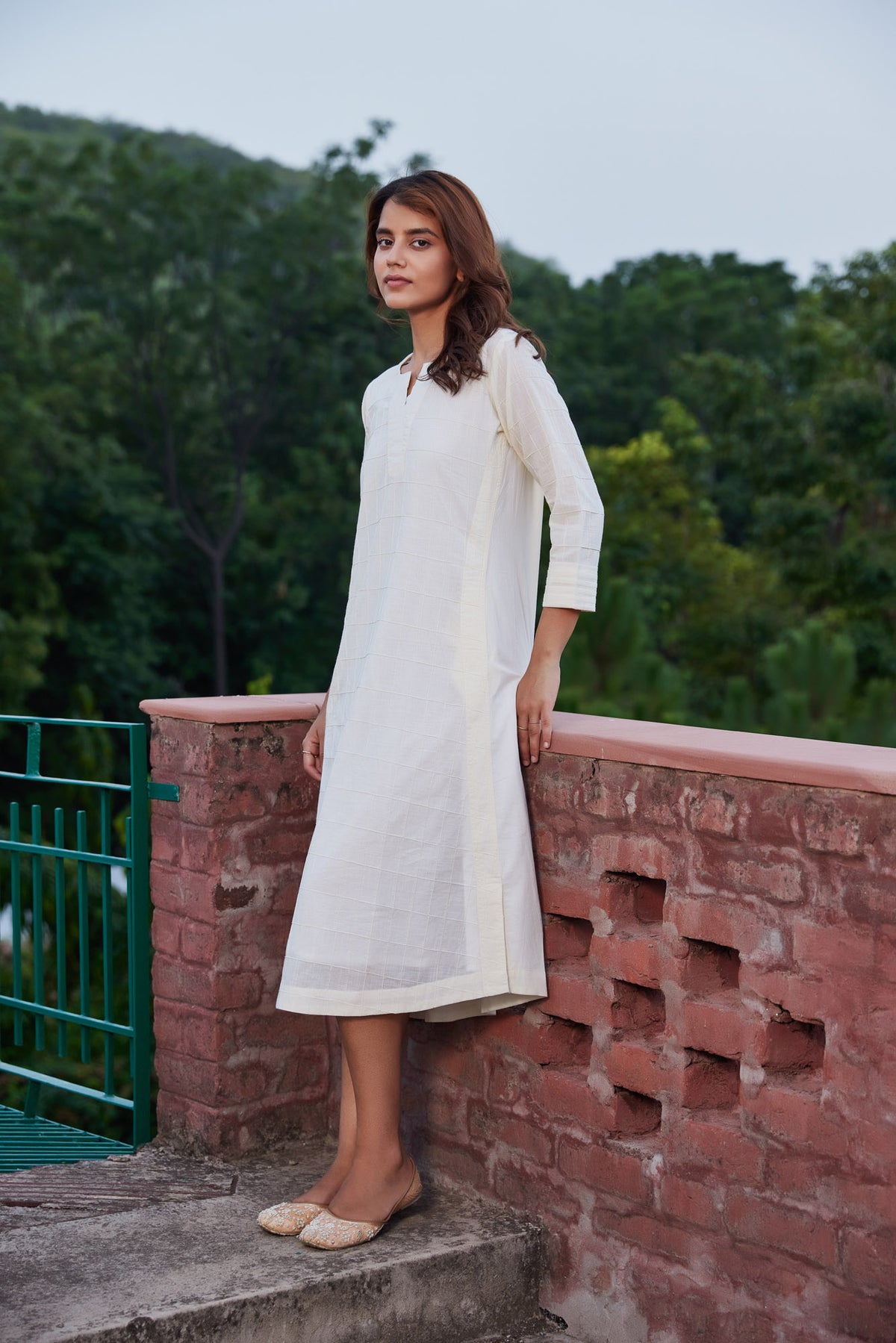 Offwhite Solid Kurta-Dress With Pintucks