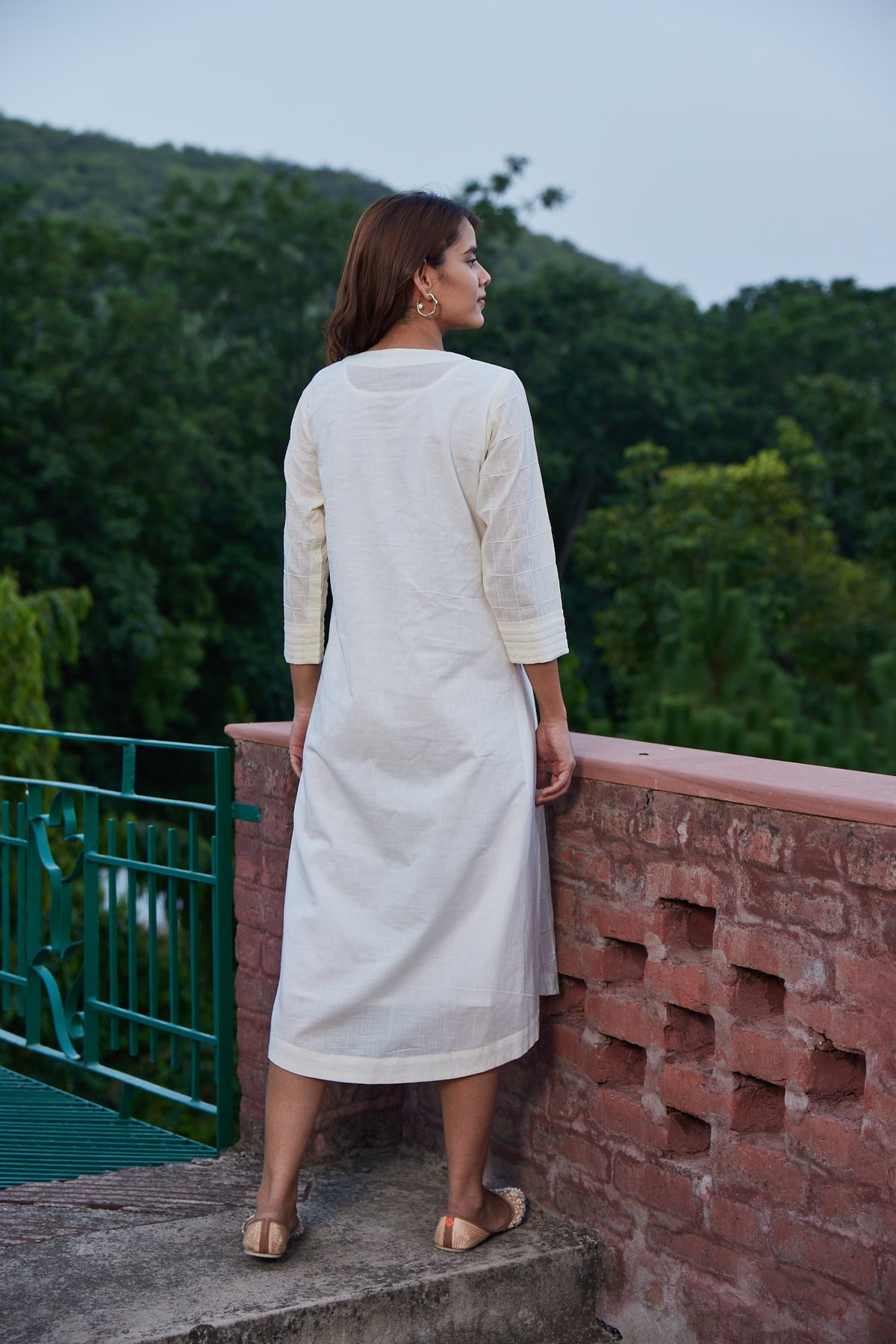 Offwhite Solid Kurta-Dress With Pintucks