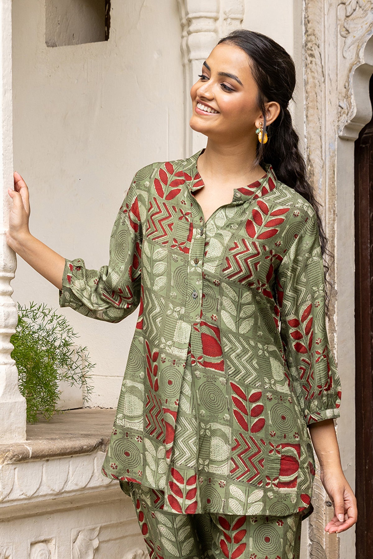 Green Hand Block Print Top in Soft & Flowy Muslin Fabric