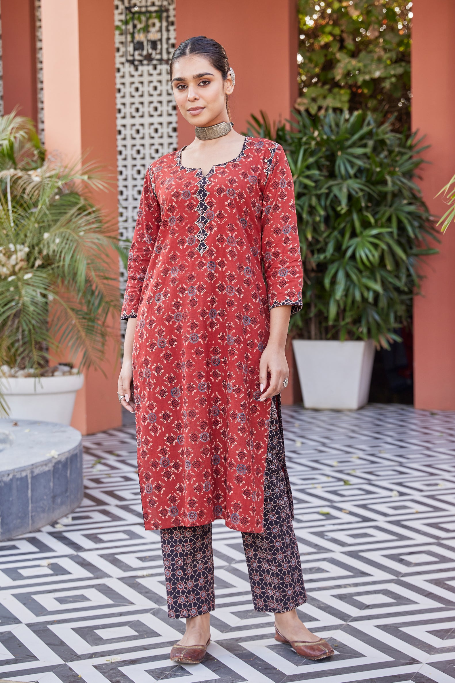 Ajrakh Print Long Kurta for Women