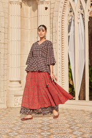Buy Dual Layered Ajrakh Print Flared Long Skirt Online | The Vishnu Store