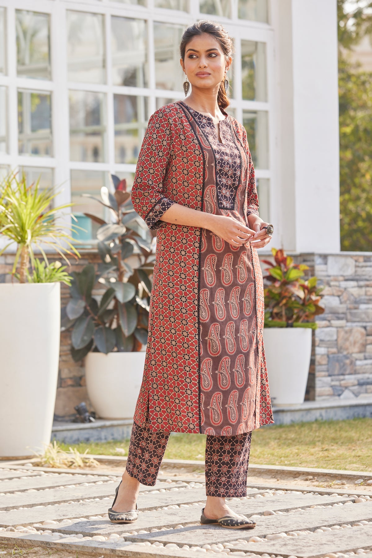 Ajrakh Hand Block Print Kurta with lace detailing
