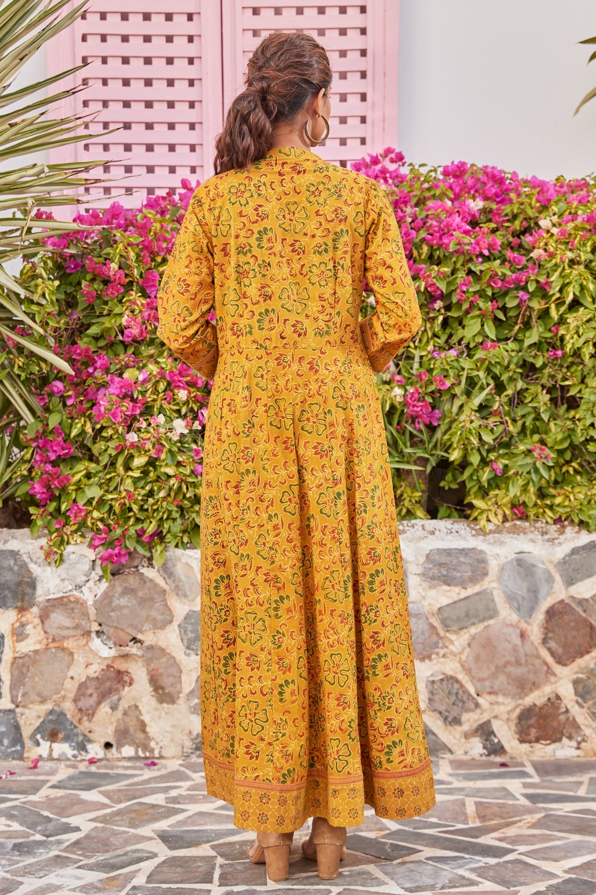 Mustard Ajrakh Print Maxi Anarkali