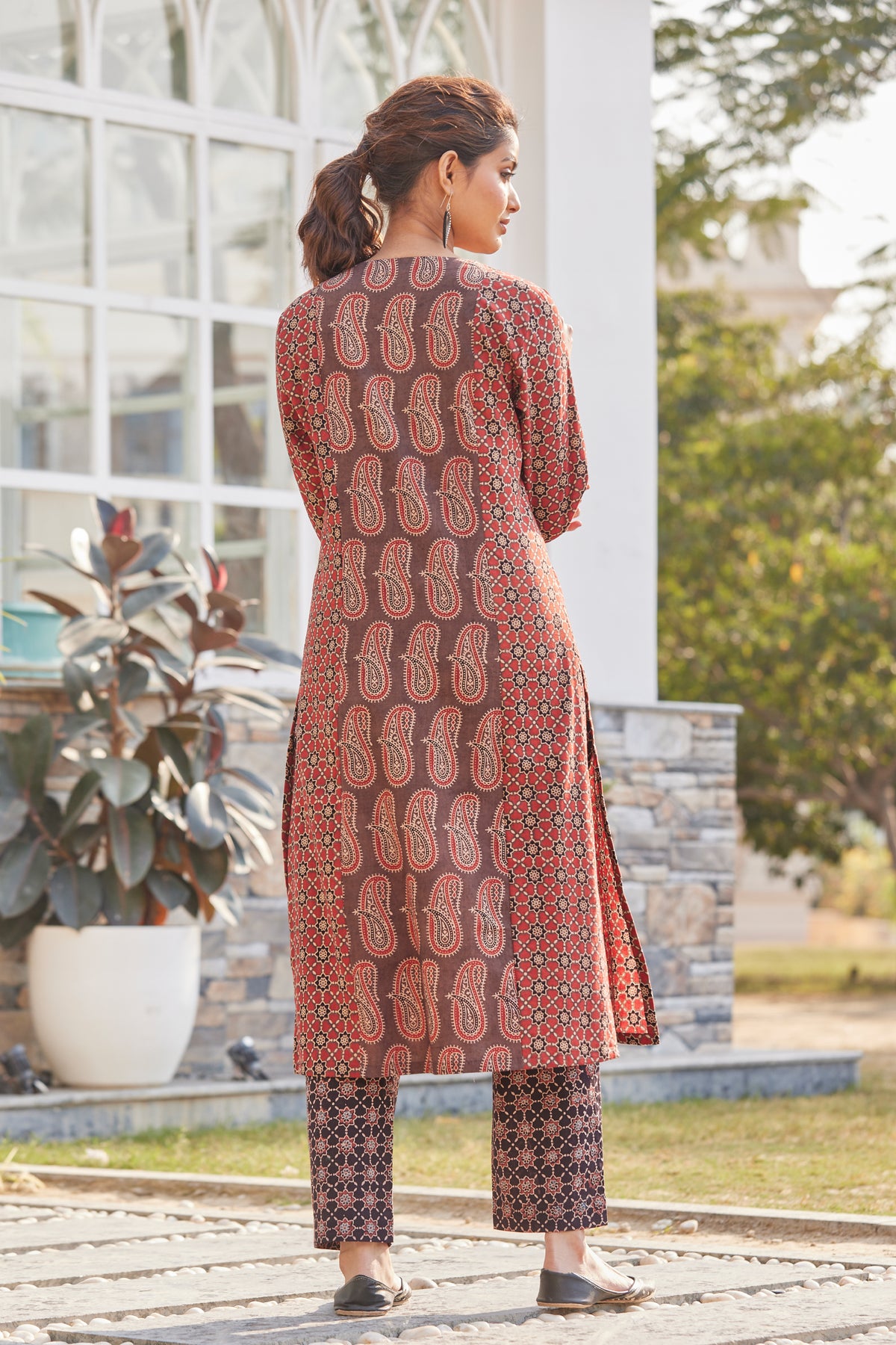Ajrakh Hand Block Print 3/4 sleeves Kurta for Women