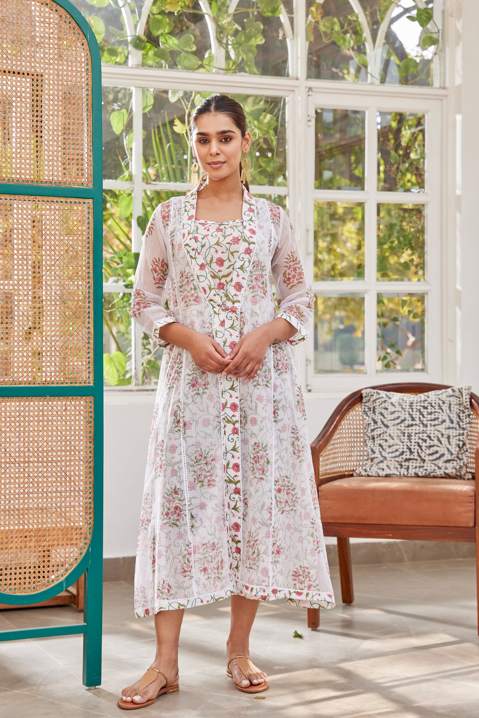 Buy Vishnu's Floral Hand Block Print Co-Ord Set with Shrug for Women