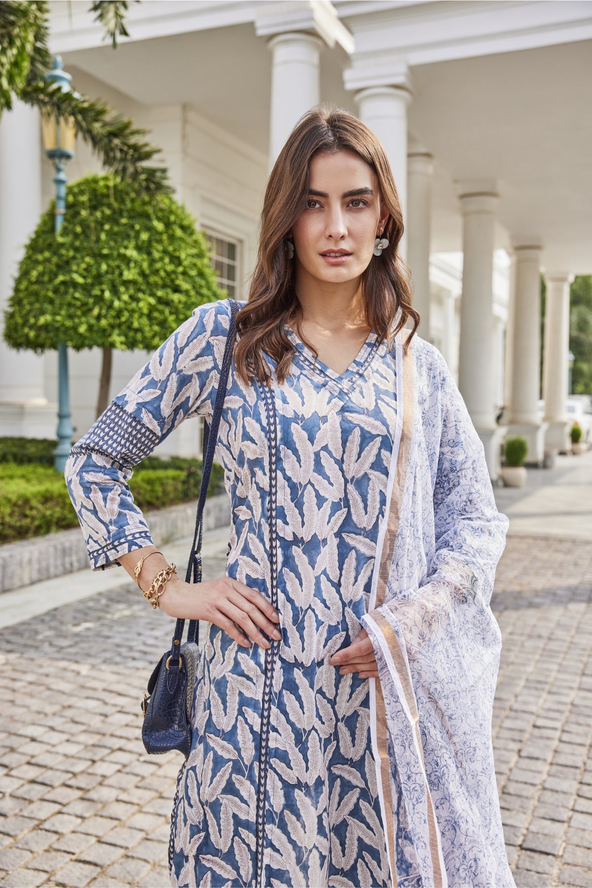Blue and white soft cotton kurta