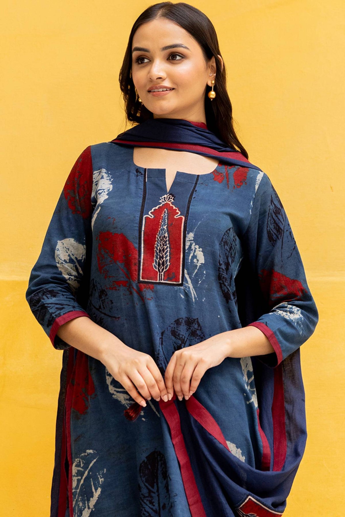 Blue Hand Print Ajrakh 3-piece suit set for women