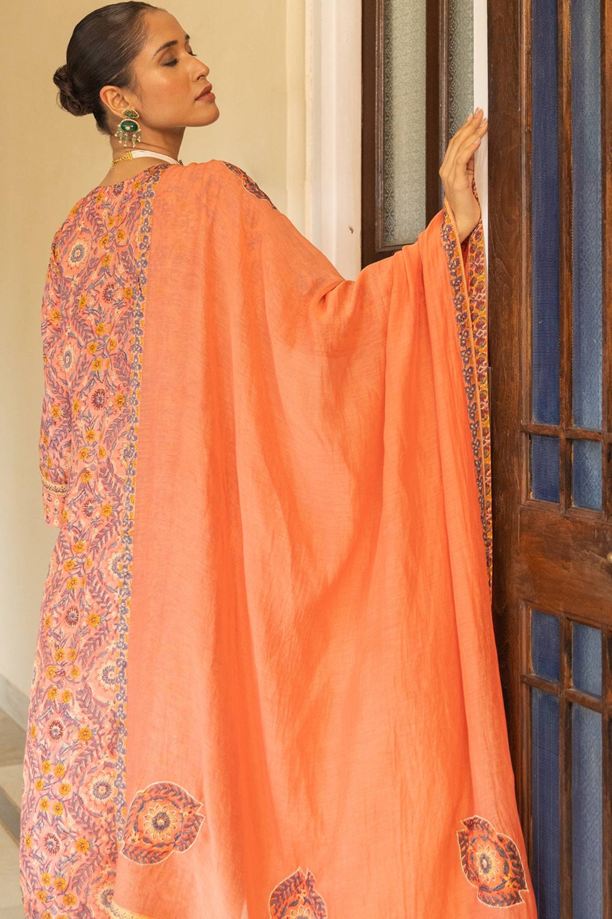 Chanderi Patchwork Dupatta in Peach