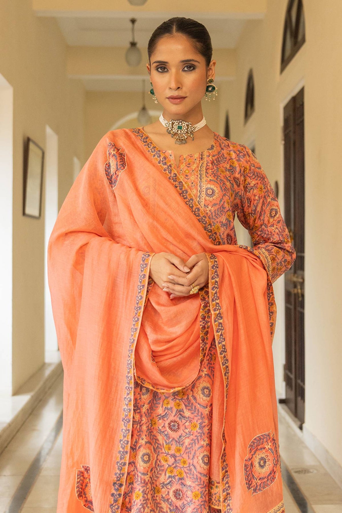 Chanderi Patchwork Dupatta in Peach