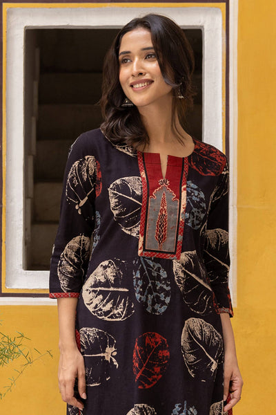 Ajrakh Black Abstract Print Kurta