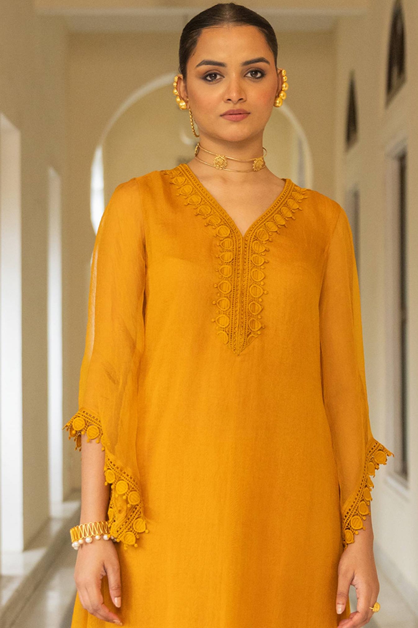 Mustard Organza Suit Set