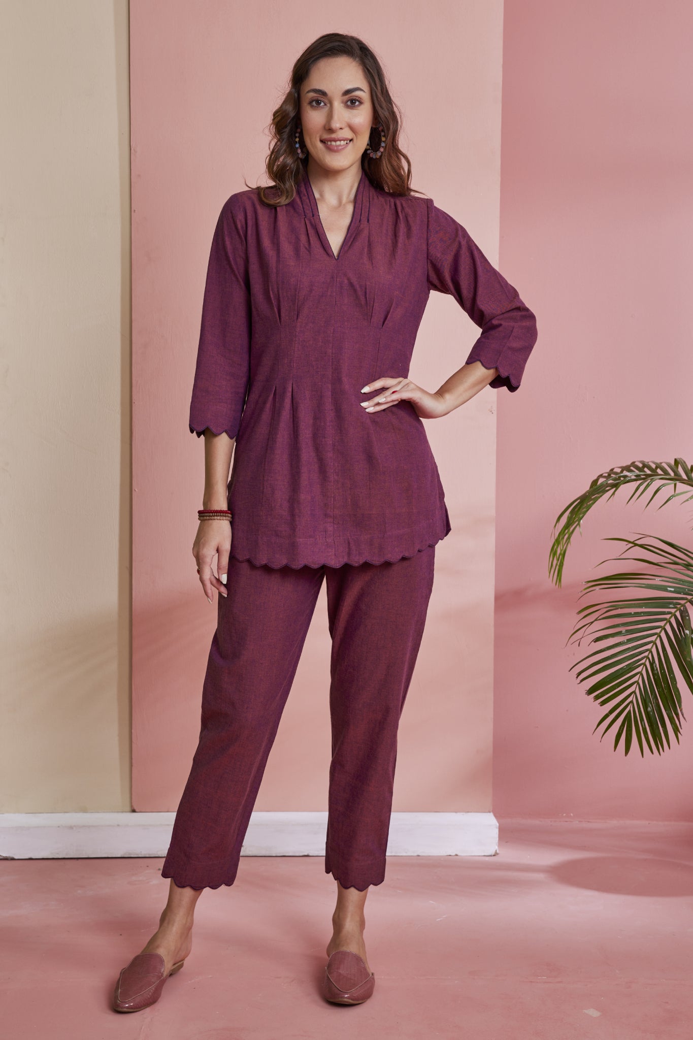 Shop Women's Two-Piece Co-Ord Set in Maroon | The Vishnu Store